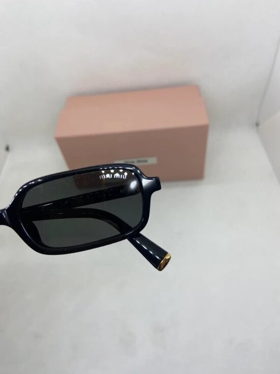 New Miu Miu Black Acetate Rectangle Sunglasses with Gold Logo